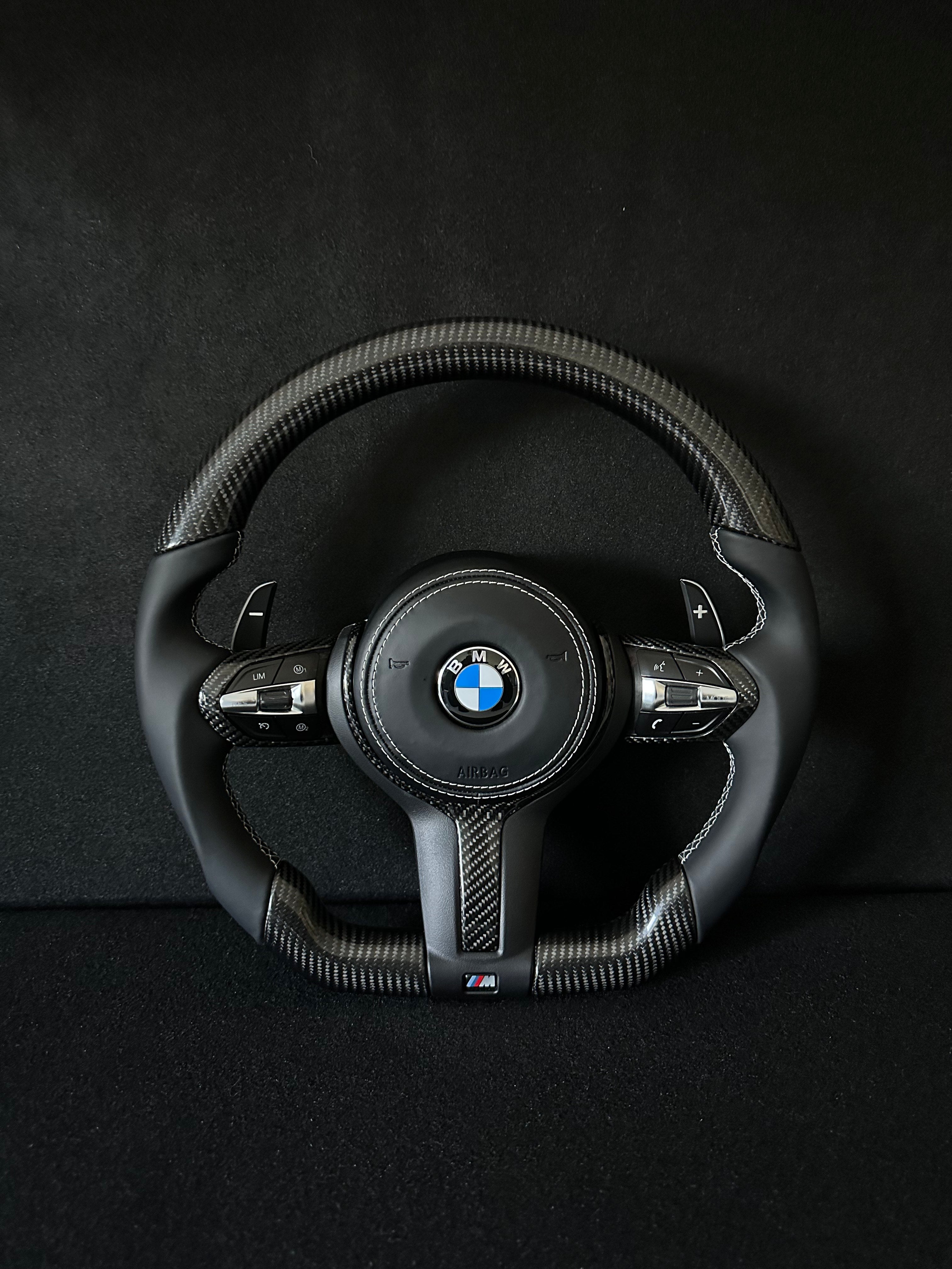 BMW F-Series Steering Wheel Carbon/Leather, White Stitching & Airbag stitching