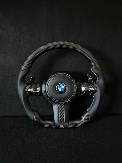 BMW F-Series Steering Wheel Carbon/Leather, White Stitching & Airbag stitching