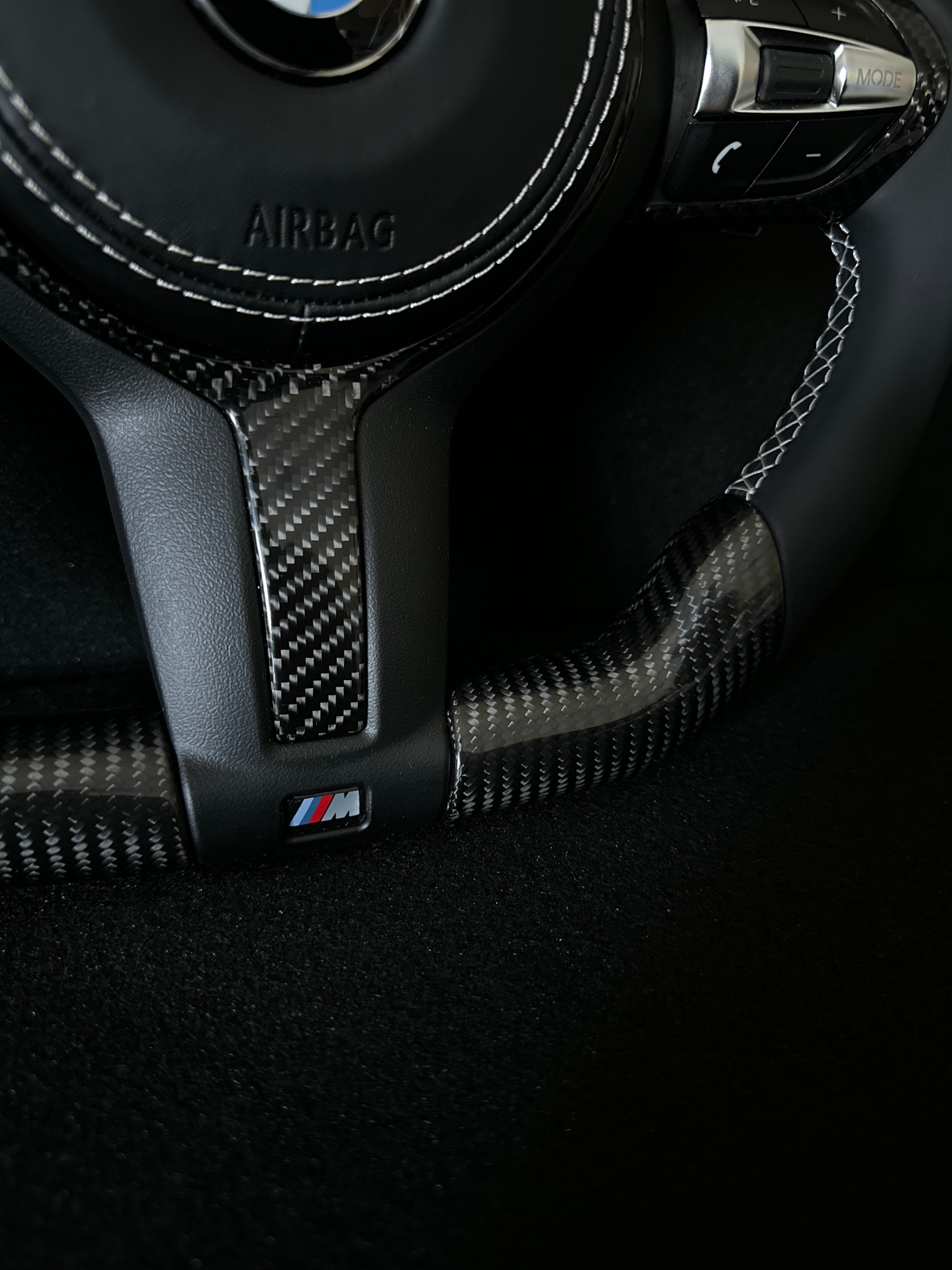 BMW F-Series Steering Wheel Carbon/Leather, White Stitching & Airbag stitching