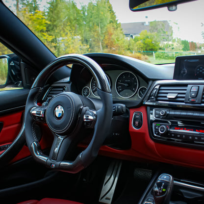 BMW F-Series Steering Wheel Carbon/Leather, White Stitching & Airbag stitching