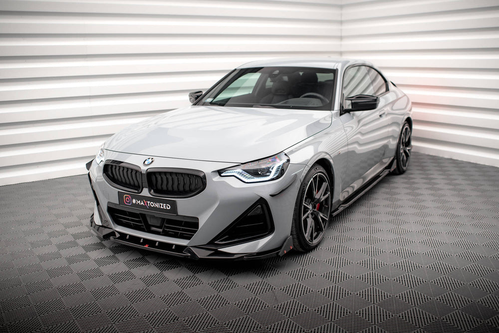 Front Splitter / Lip V.2 + Flaps BMW 2-Series G42 (Gloss Black)
